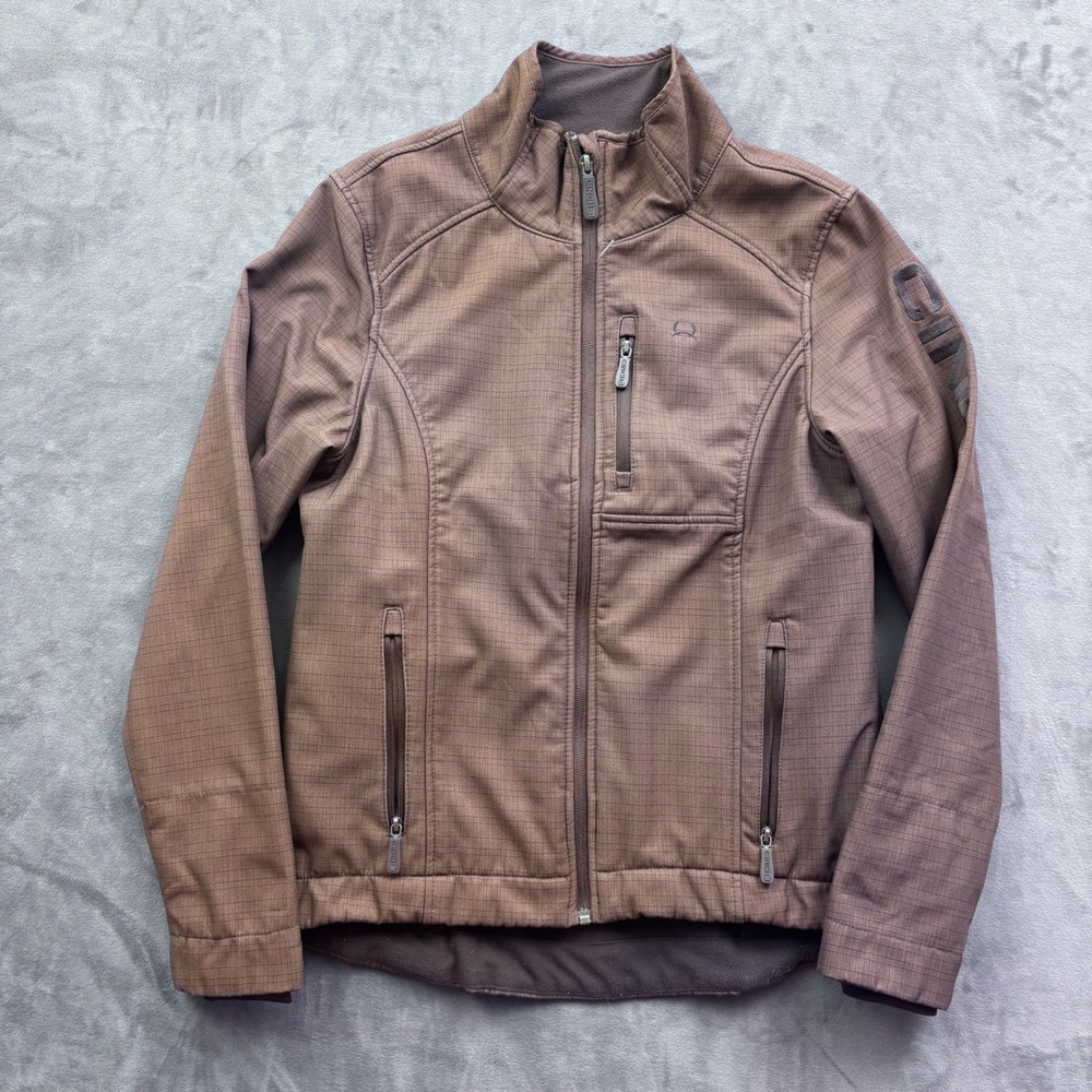 Cinch Womens Brown Grid Softshell Jacket Fleece Lined Full Zip Size M - Picture 1 of 10
